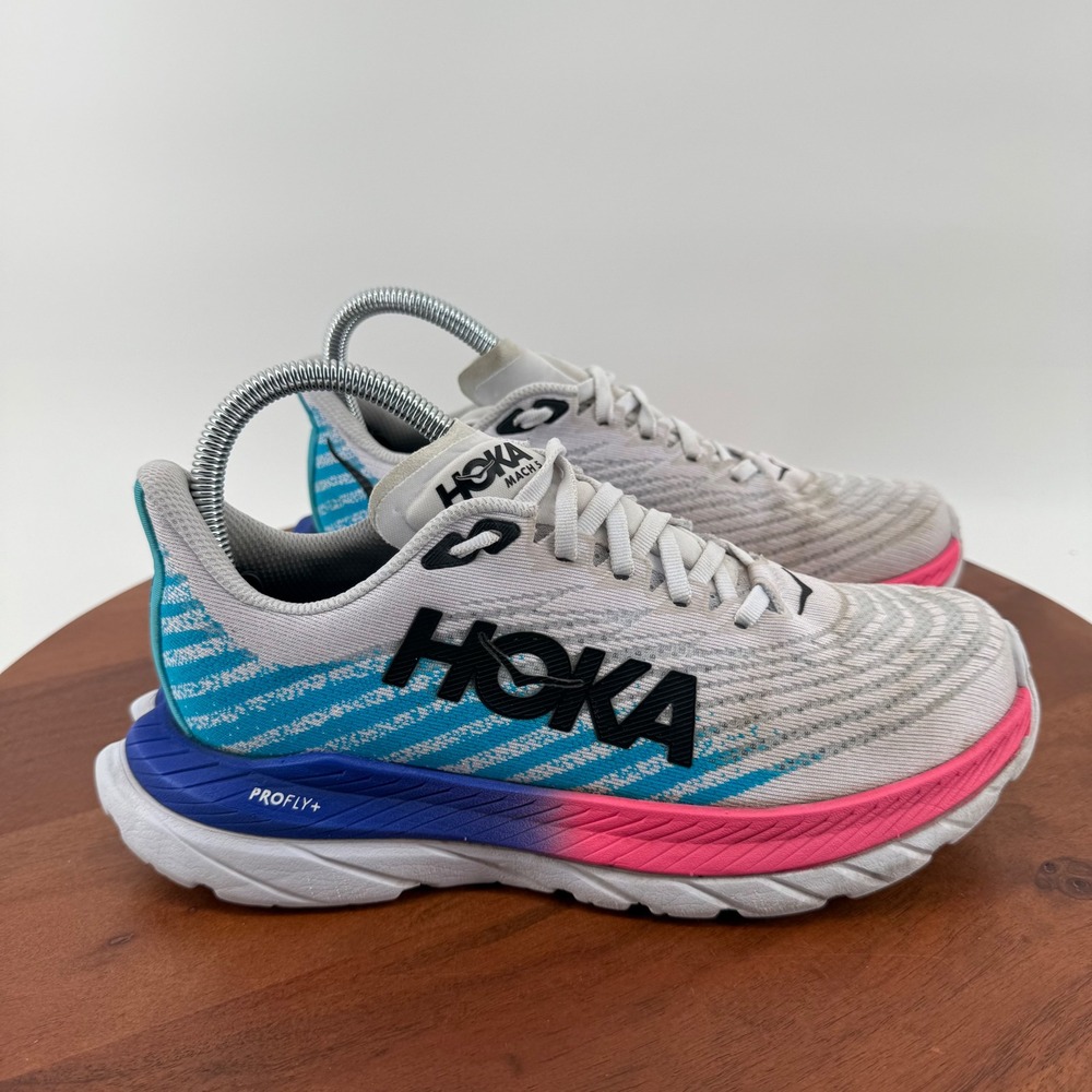 Hoka One One Mach 5 Running Shoes White Scuba Blue 1127894 WSBB Women's 6.5B